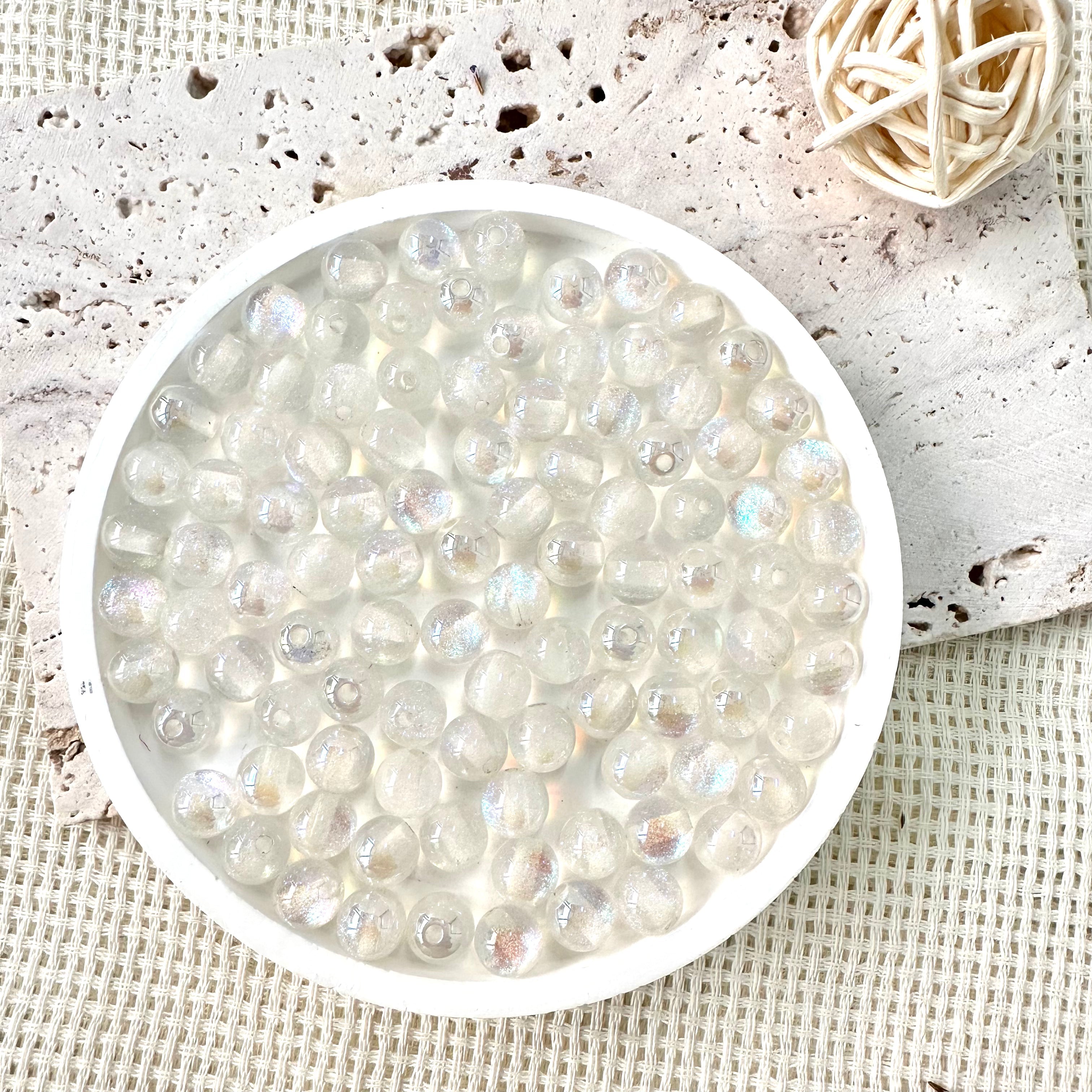 Perline glitterate iridescenti AB da 8 mm (bianco perla)